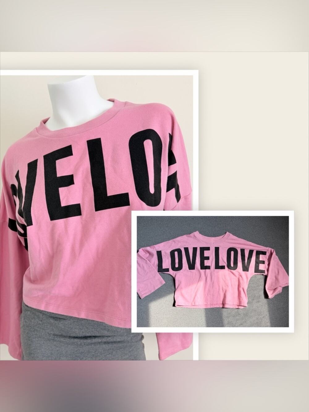 Pink graphic long sleeve semi cropped top Balletcore Streetwear xsmall Soho NY